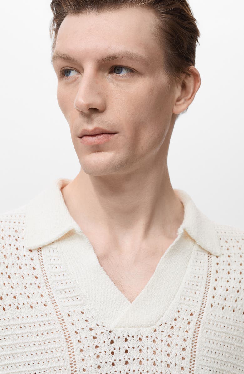 MANGO Openwork Johnny Collar Polo, Alternate, color, Off White