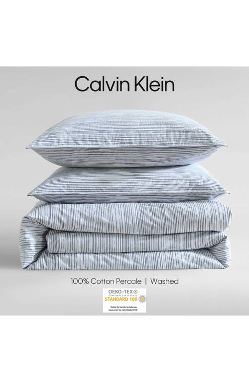 Calvin Klein Wavy Stripe Washed Percale Comforter & Sham Set In Blue