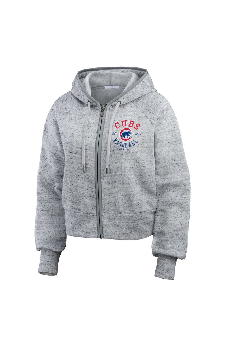WEAR by Erin Andrews Women's WEAR by Erin Andrews Heather Gray Chicago Cubs Speckled Fleece Cropped Full-Zip Hoodie, Alternate, color,