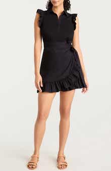 Cinq à Sept Mahlia Ruffle Detail Stretch Cotton Wrap Dress