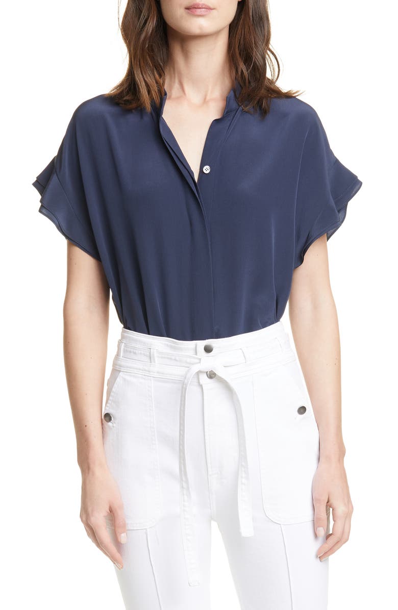 FRAME Flounce Sleeve Silk Blouse, Main, color, 