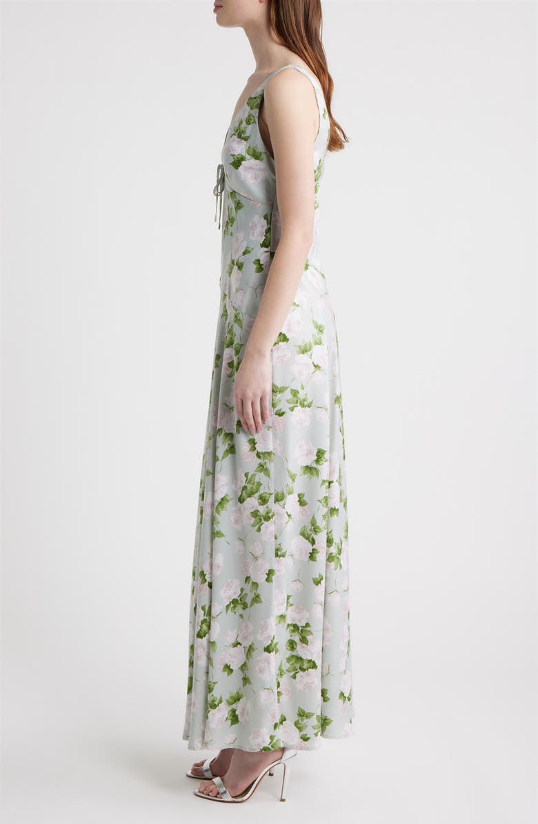 WAYF Lucasta Floral Satin Gown, Alternate, color, Sage Roses