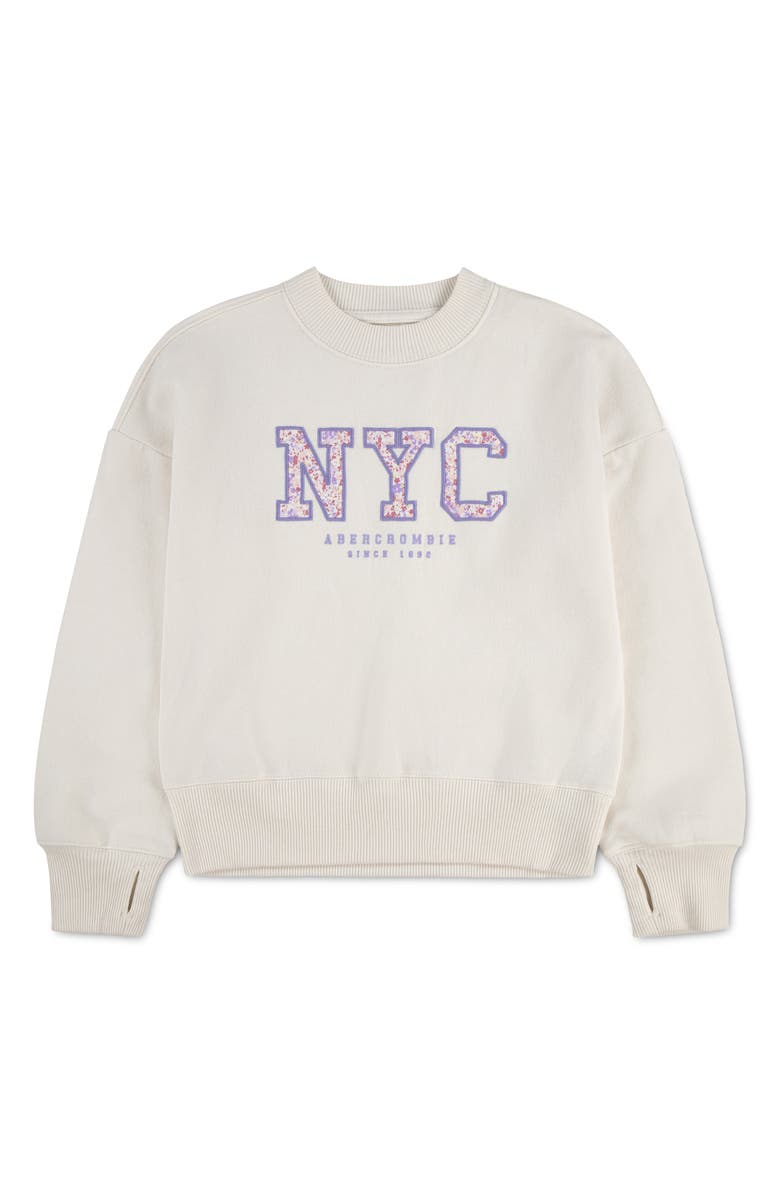 abercrombie kids Kids' NYC Appliqué Graphic Sweatshirt, Main, color, Jet Stream
