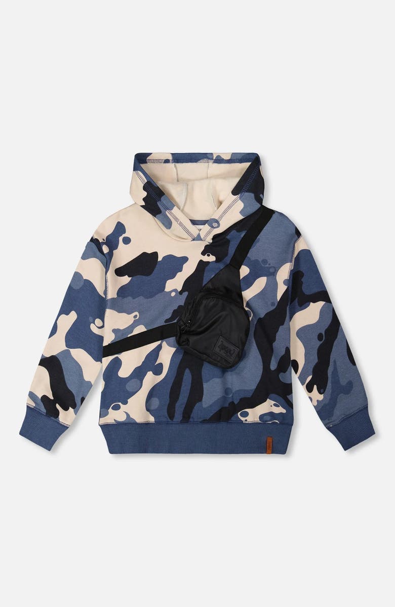 Deux par Deux Hooded Fleece Sweatshirt with Crossbody Bag, Main, color,