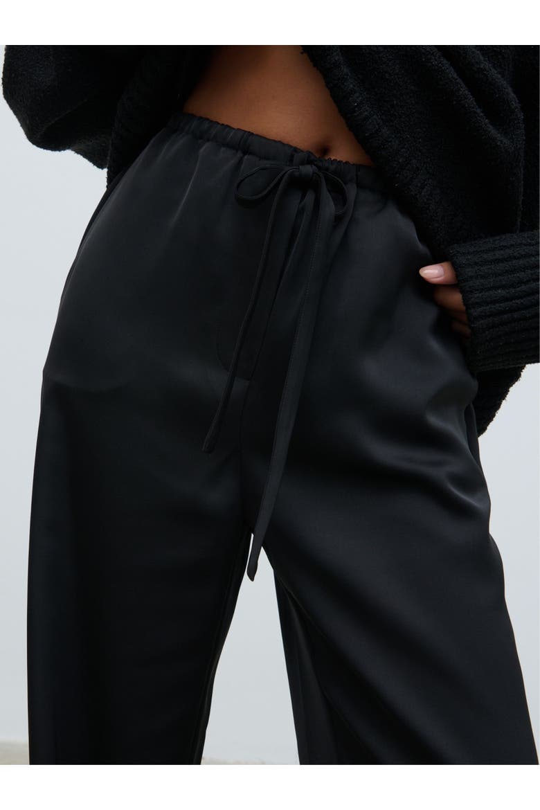 Breya Satin Drawstring Wide Leg Trouser, Alternate, color, Black