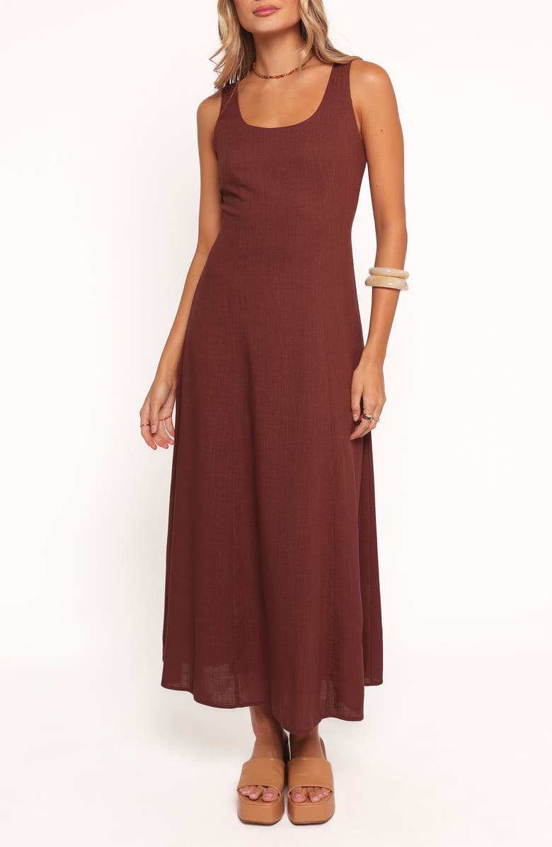 Petal & Pup Tatum Sleeveless Linen Blend Maxi Dress, Main, color, Chocolate