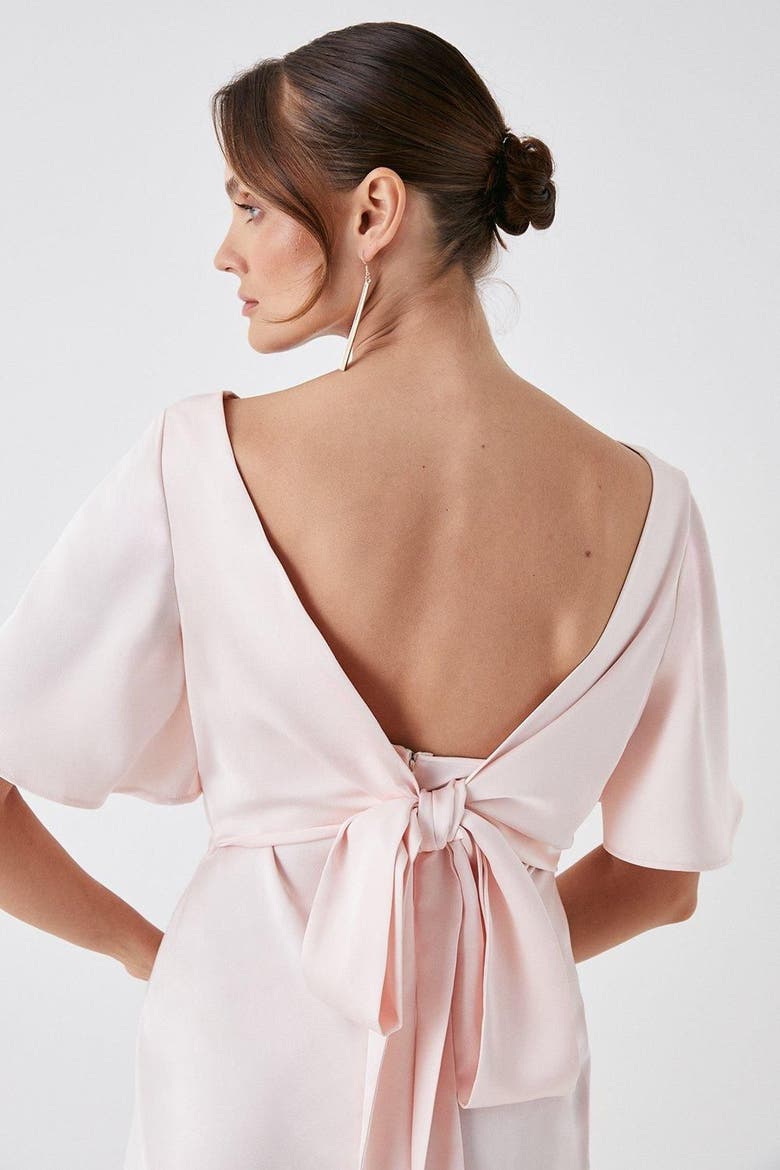 Tie Back Satin Bridesmaid Dress, Alternate, color, Blush