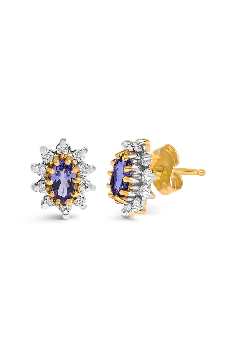 14K Yellow Gold 1/4 Cttw Diamond andTanzanite Halo Stud Earrings, Alternate, color, Yellow