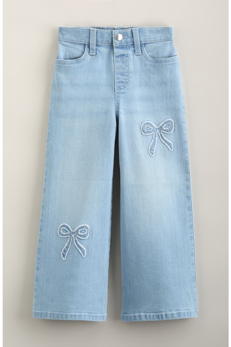 Kids' Bow Wide Leg Jeans, Main, color, LIGHT INDIGO WASH BOWS