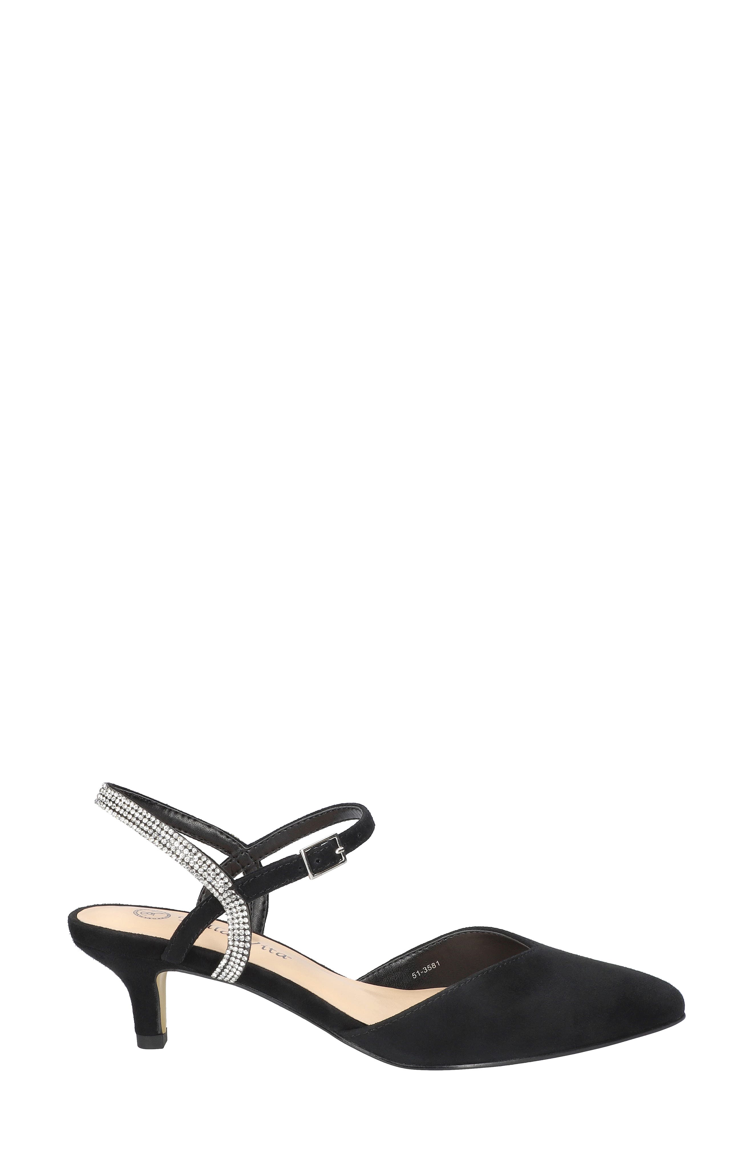 Bella Vita Katriana Crystal Strap Kitten Heel Pump, Alternate, color, Black Suede Leather