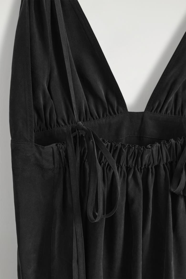 Gathered V-Neck Maxi Dress, Alternate, color, WASHED BLACK