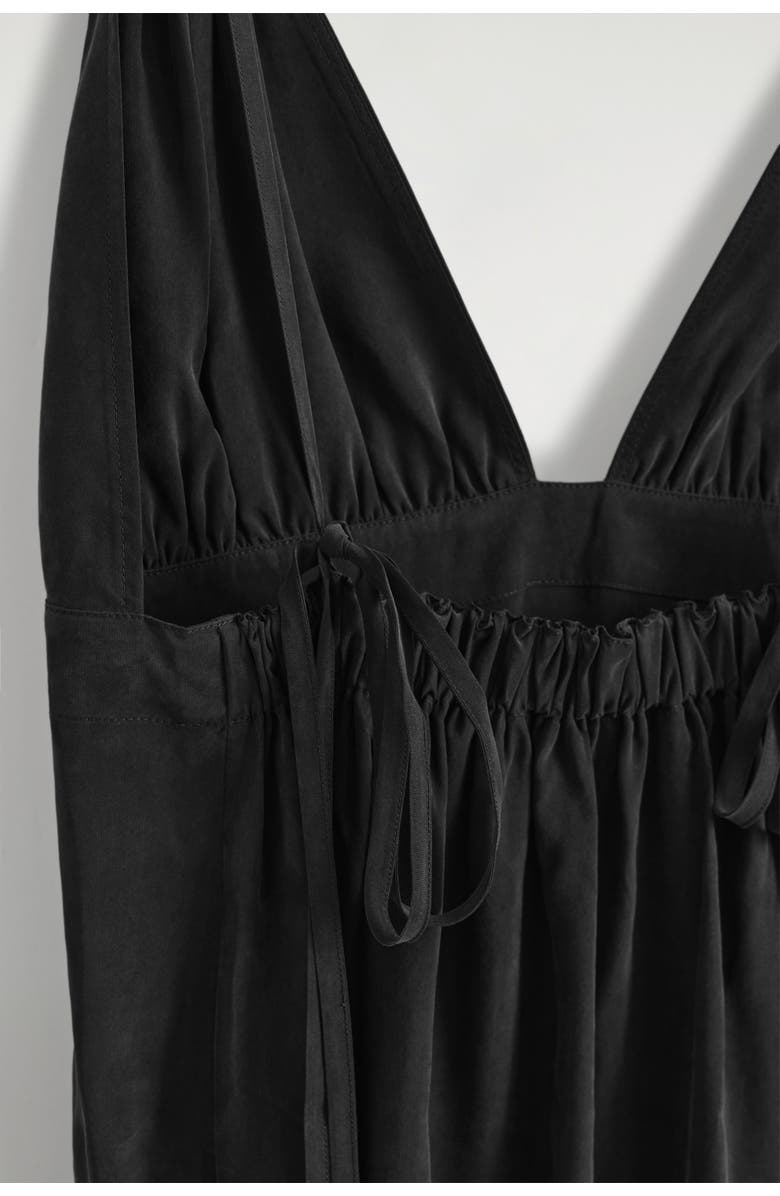 COS Gathered V-Neck Maxi Dress, Alternate, color, Washed Black