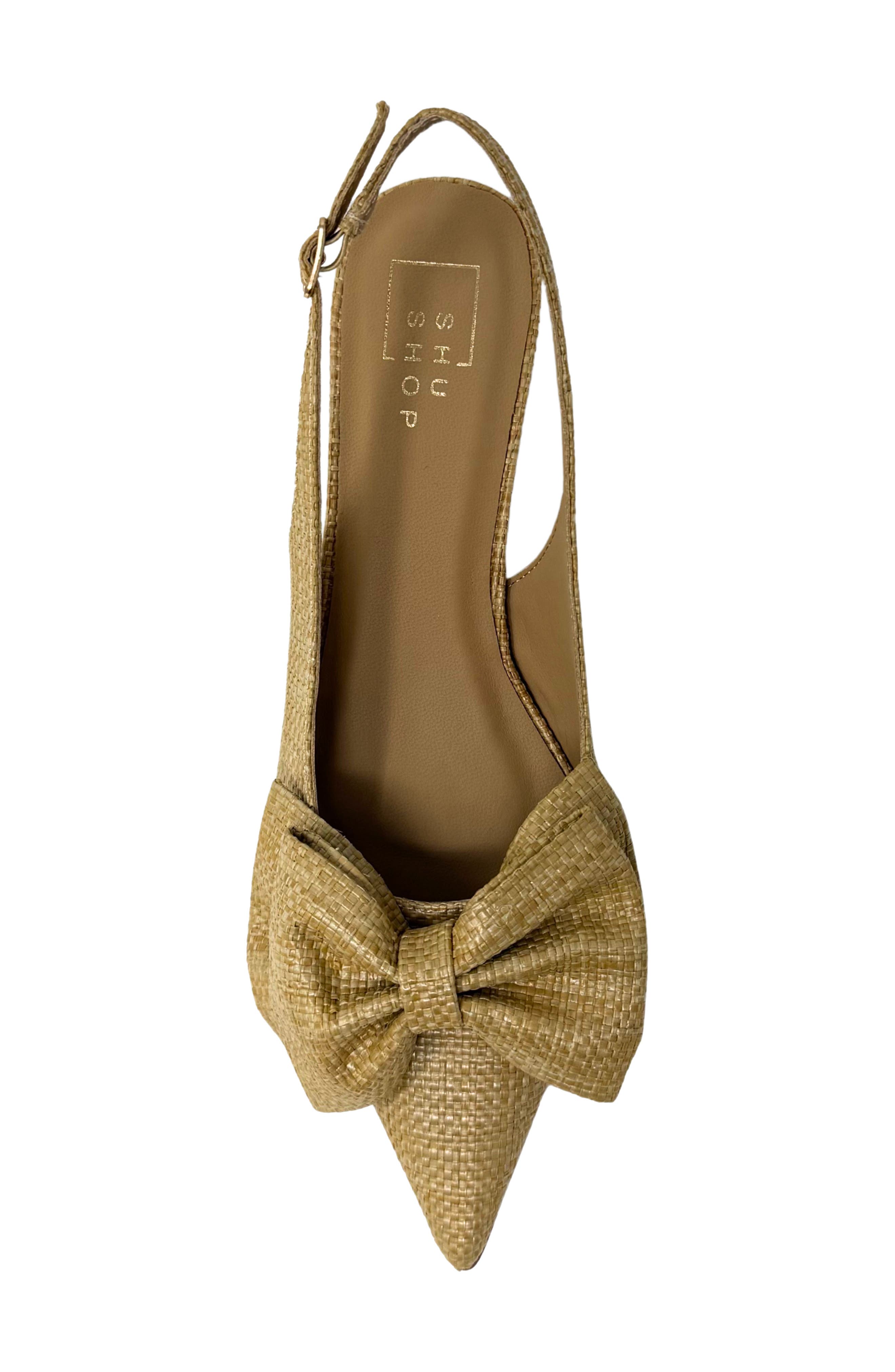 SHUSHOP Nora Bow Kitten Heel Slingback Pump, Alternate, color, Raffia