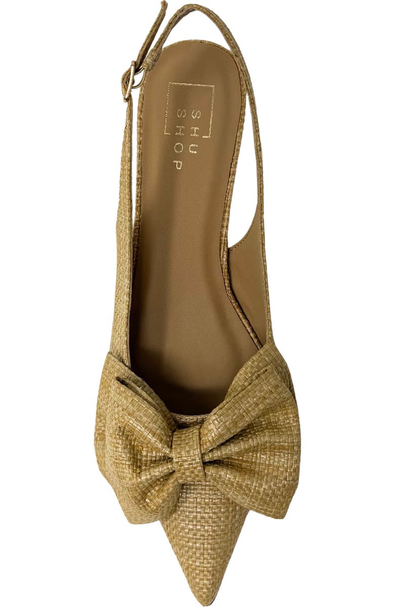 SHUSHOP Nora Bow Kitten Heel Slingback Pump, Alternate, color, Raffia