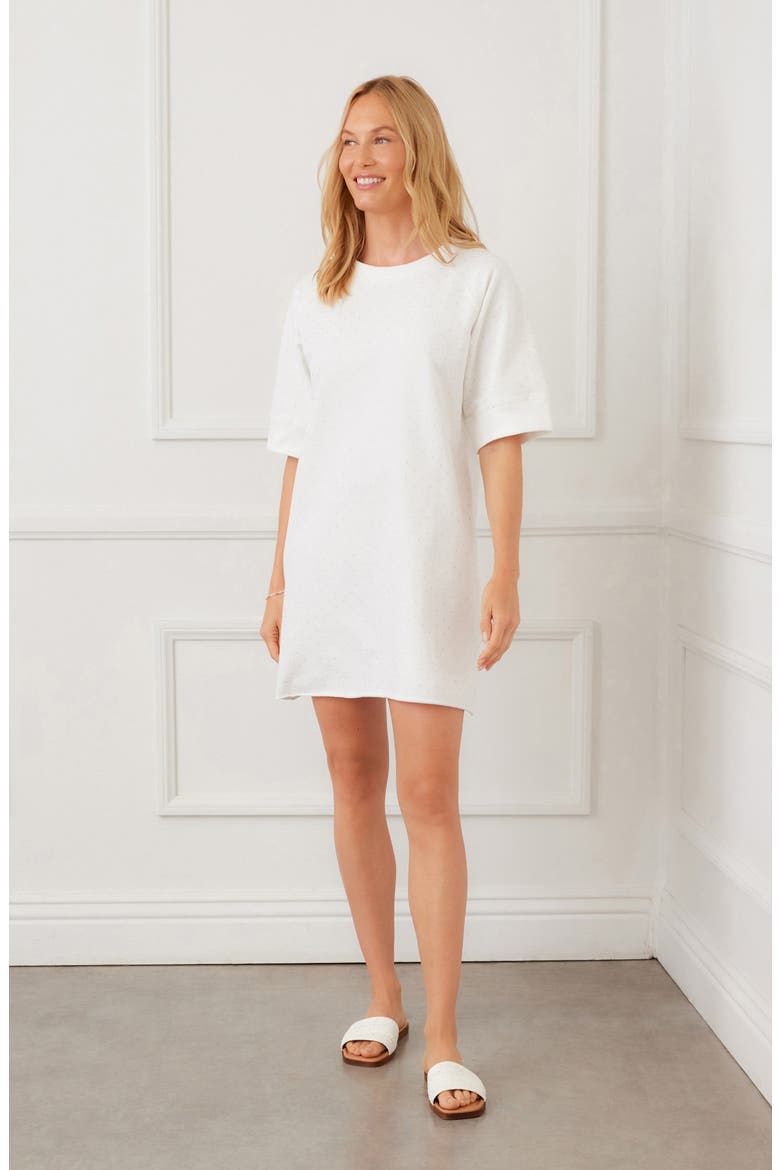 Embellished French Terry Shift Dress, Alternate, color, OFF WHITE