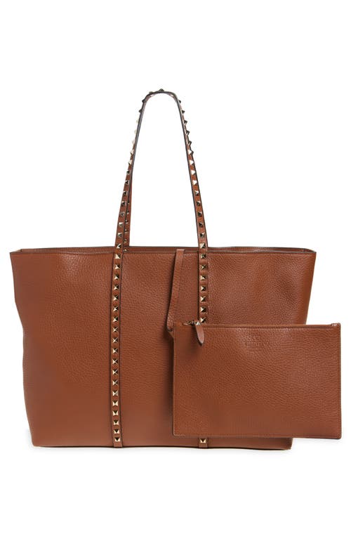 Valentino Garavani Medium Rockstud Leather Tote In Saddle