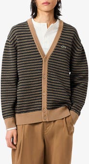 Lacoste Striped Organic Cotton Blend Cardigan