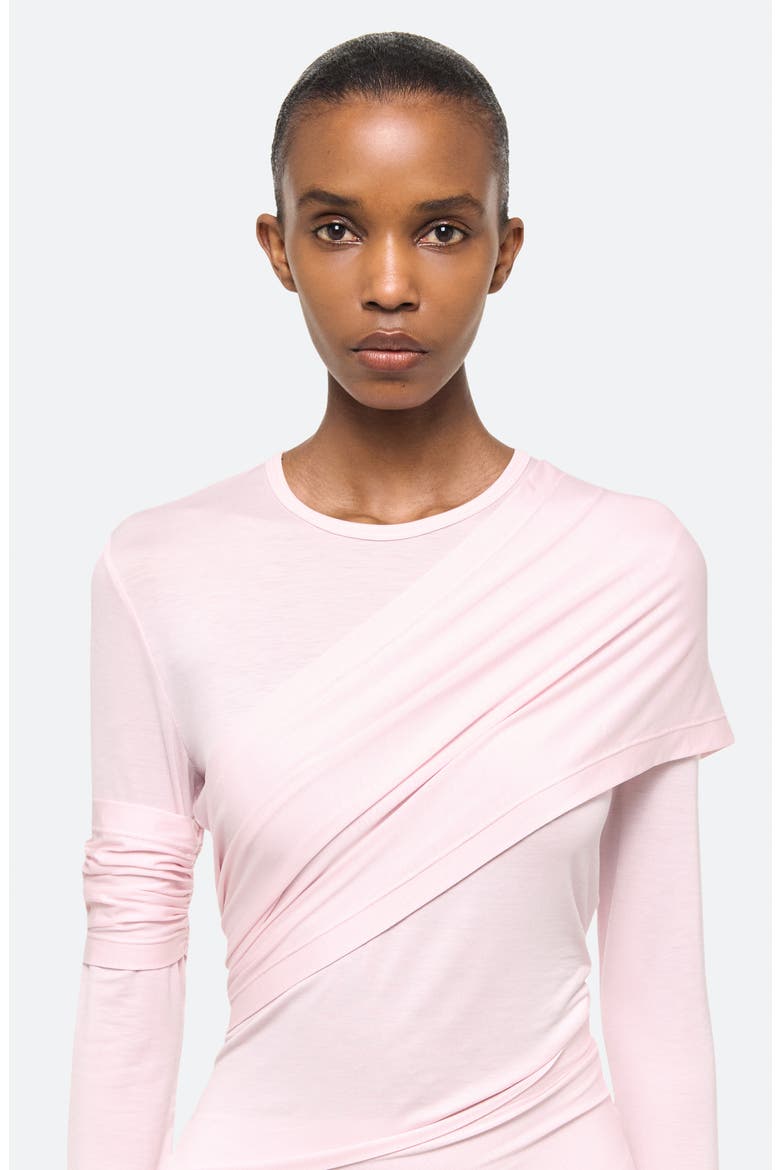 Protection Draped Asymmetric Long Sleeve Dress, Alternate, color, DUSTY PINK