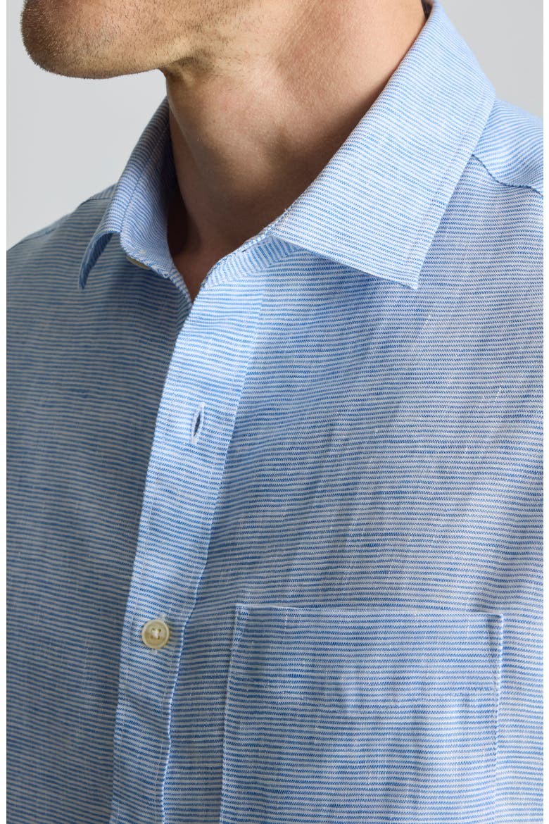 Stripe Wrinkle Resistant Linen Button-Up Shirt, Alternate, color, BLUE
