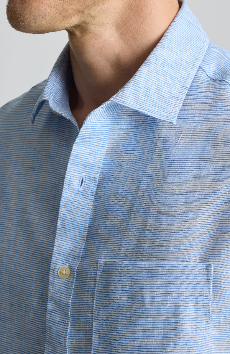 UNTUCKit Stripe Wrinkle Resistant Linen Button-Up Shirt, Alternate, color, Blue