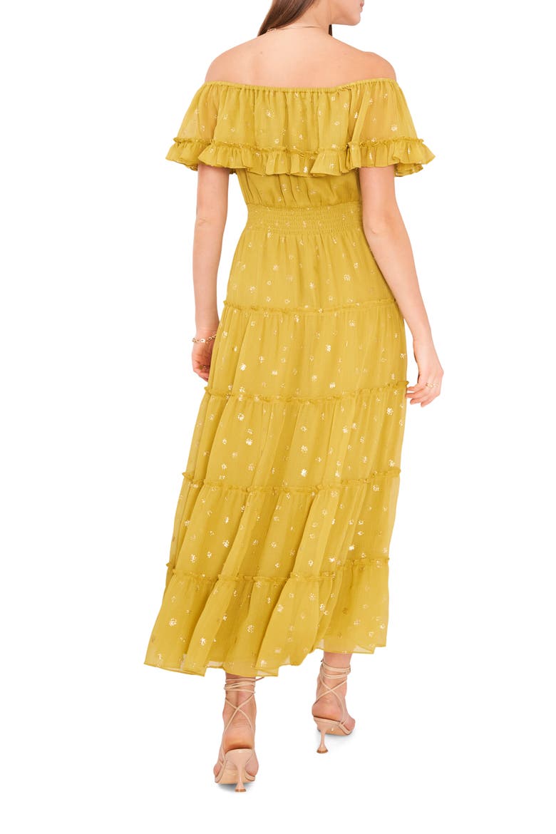 Foil Accent Off the Shoulder Tiered Dress, Alternate, color, AVACADO