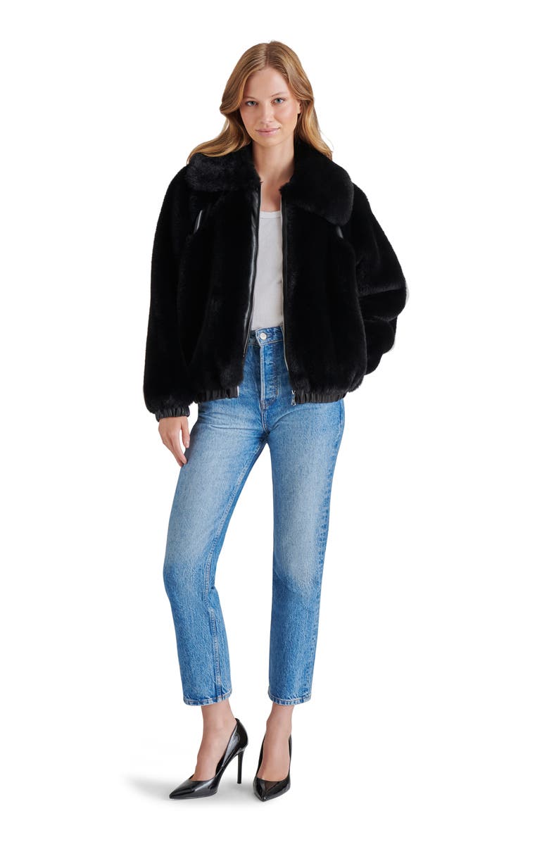 Steve Madden Zephrine Faux Fur Jacket, Alternate, color, Black