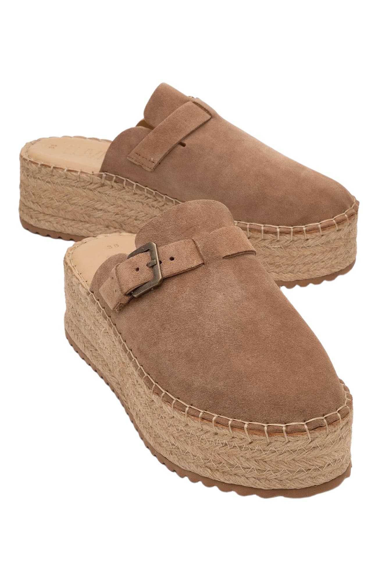 Novas Leather Platform Espadrille Mule, Alternate, color, Cognac Brown Suede Leather