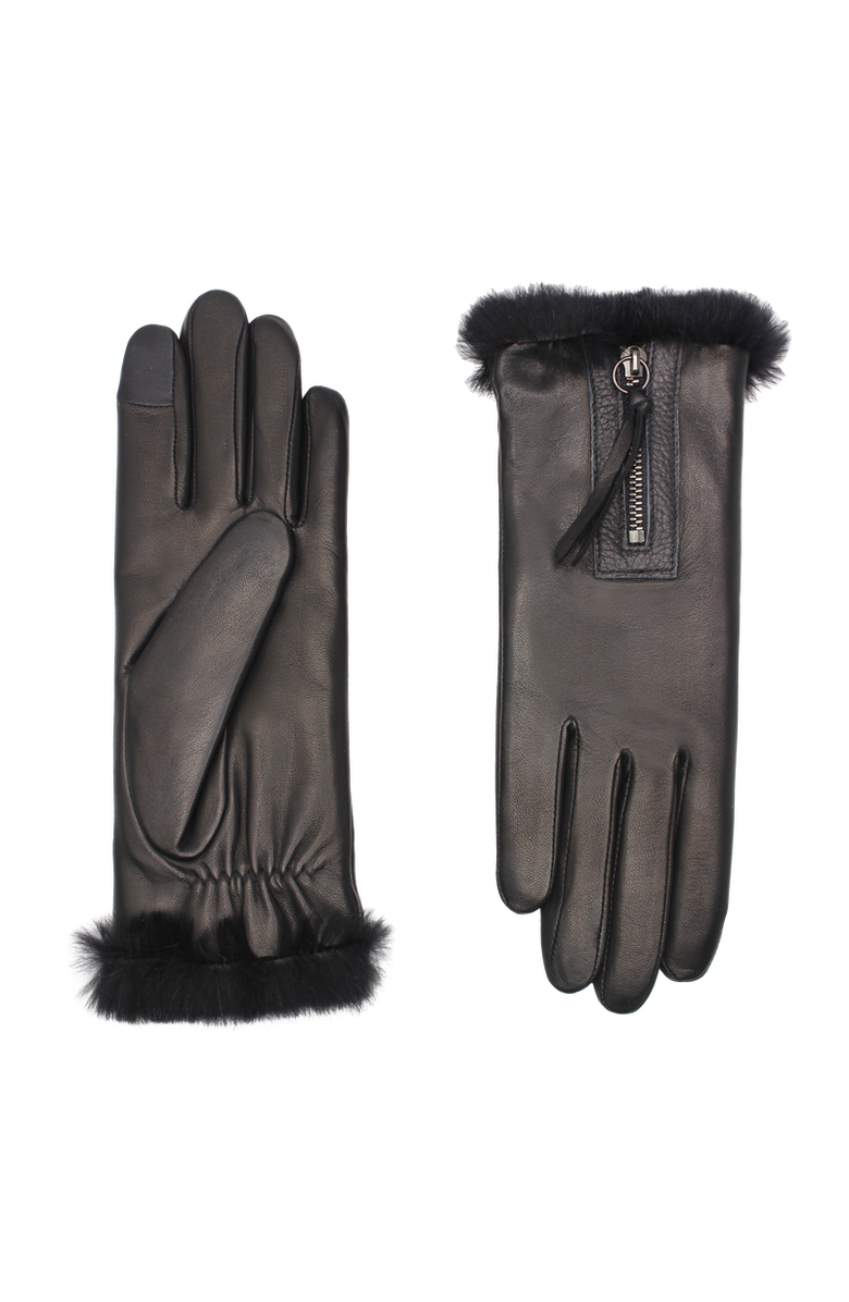 Agnelle Marina Lambskin Glove Lined in Rabbit Fur with Zipper, Main, color, Tnoir