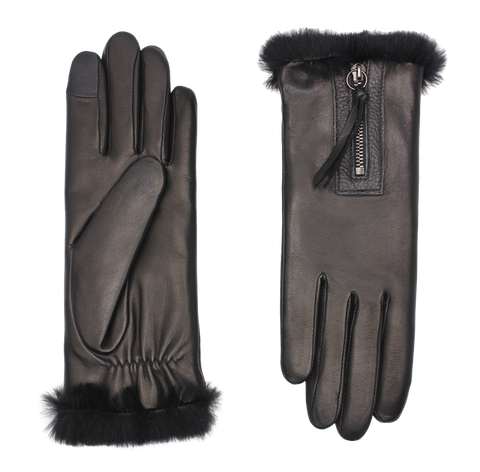 Marina Lambskin Glove Lined in Rabbit Fur with Zipper