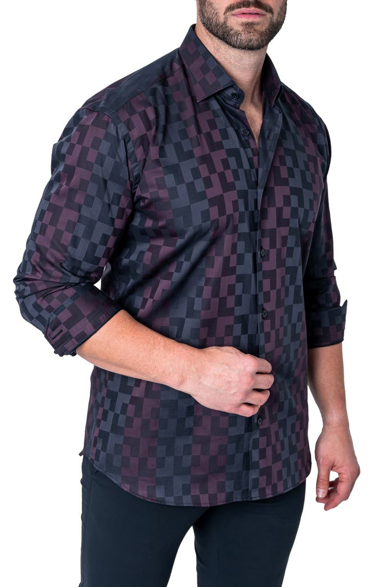 Maceoo Fibonacci Labyrinth Contemporary Fit Button-Up Shirt, Alternate, color, Purple