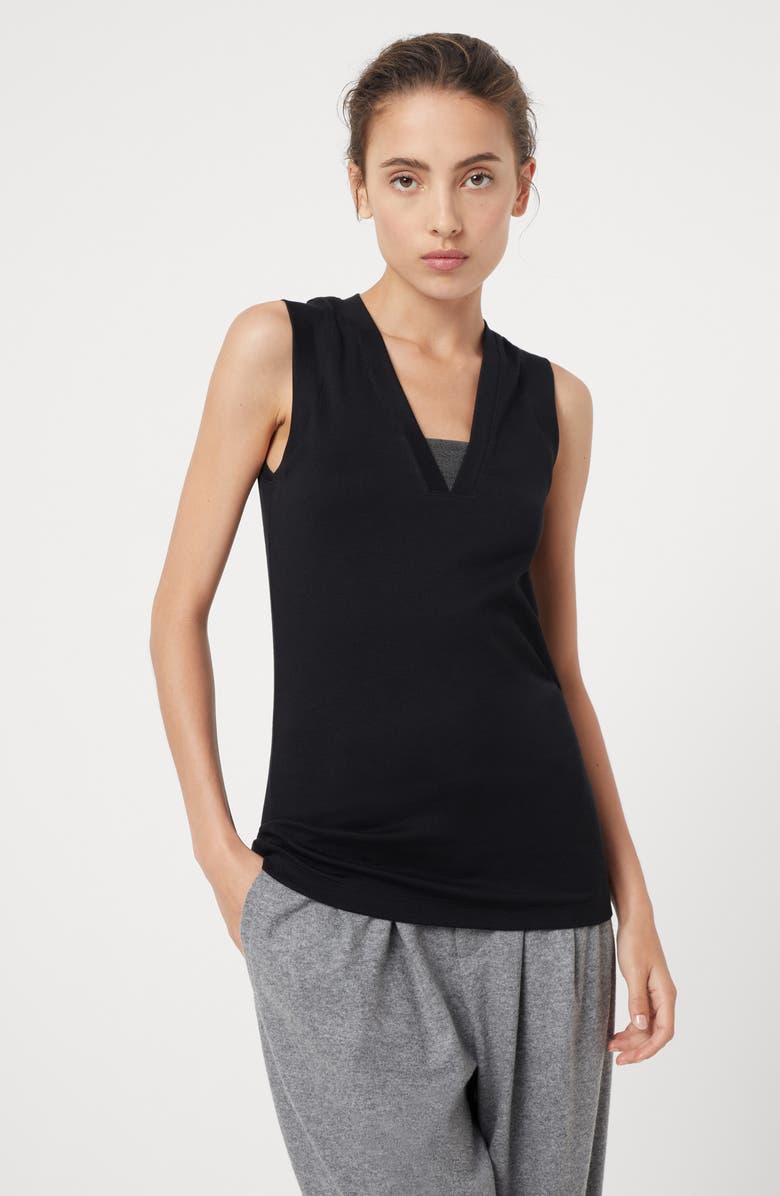 Brunello Cucinelli Ribbed jersey top, Alternate, color, 