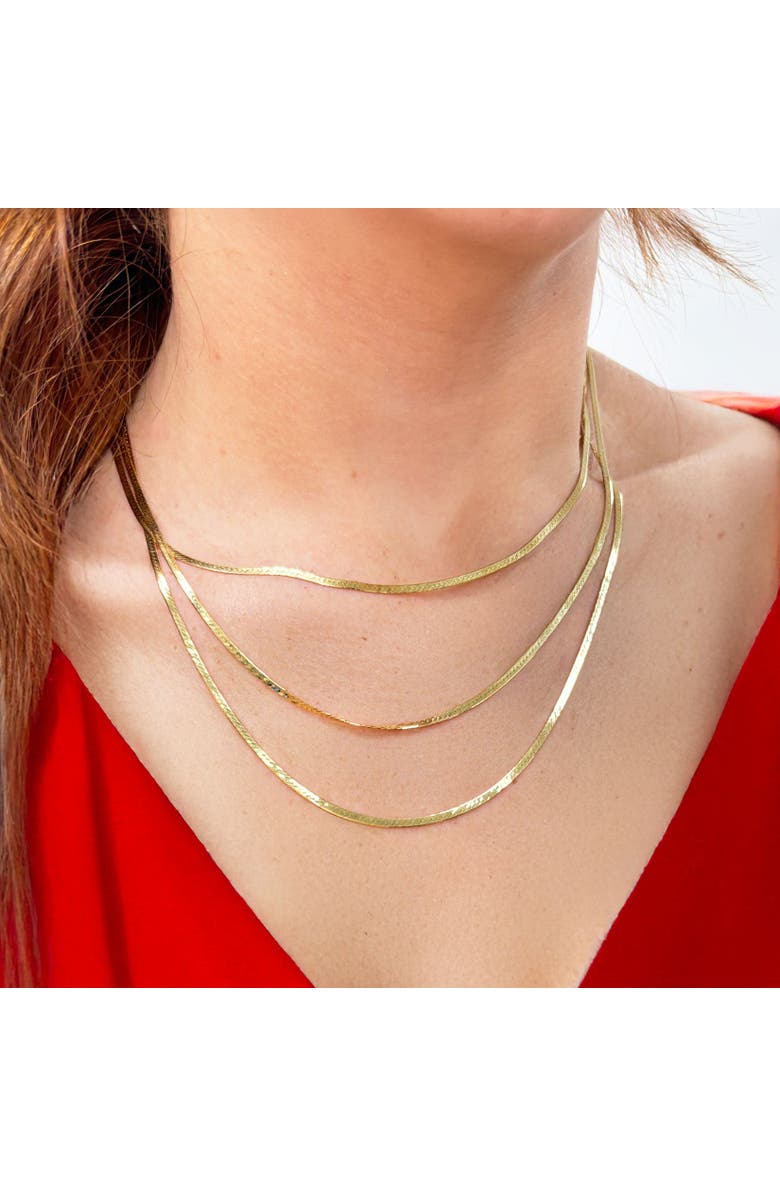 The Lovery Fine Jewelry Triple Strand Herringbone Necklace, Alternate, color, Yellow Gold