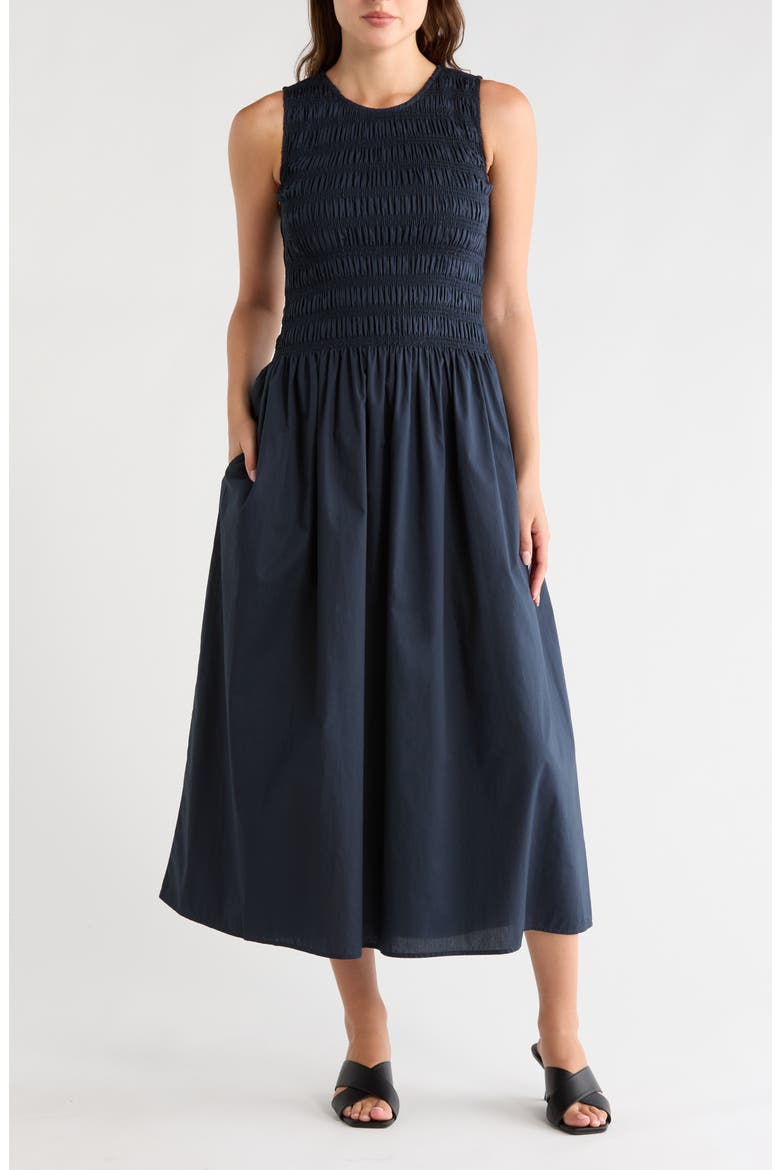 Lane Sleeveless Smocked Cotton Maxi Dress, Main, color, NAVY