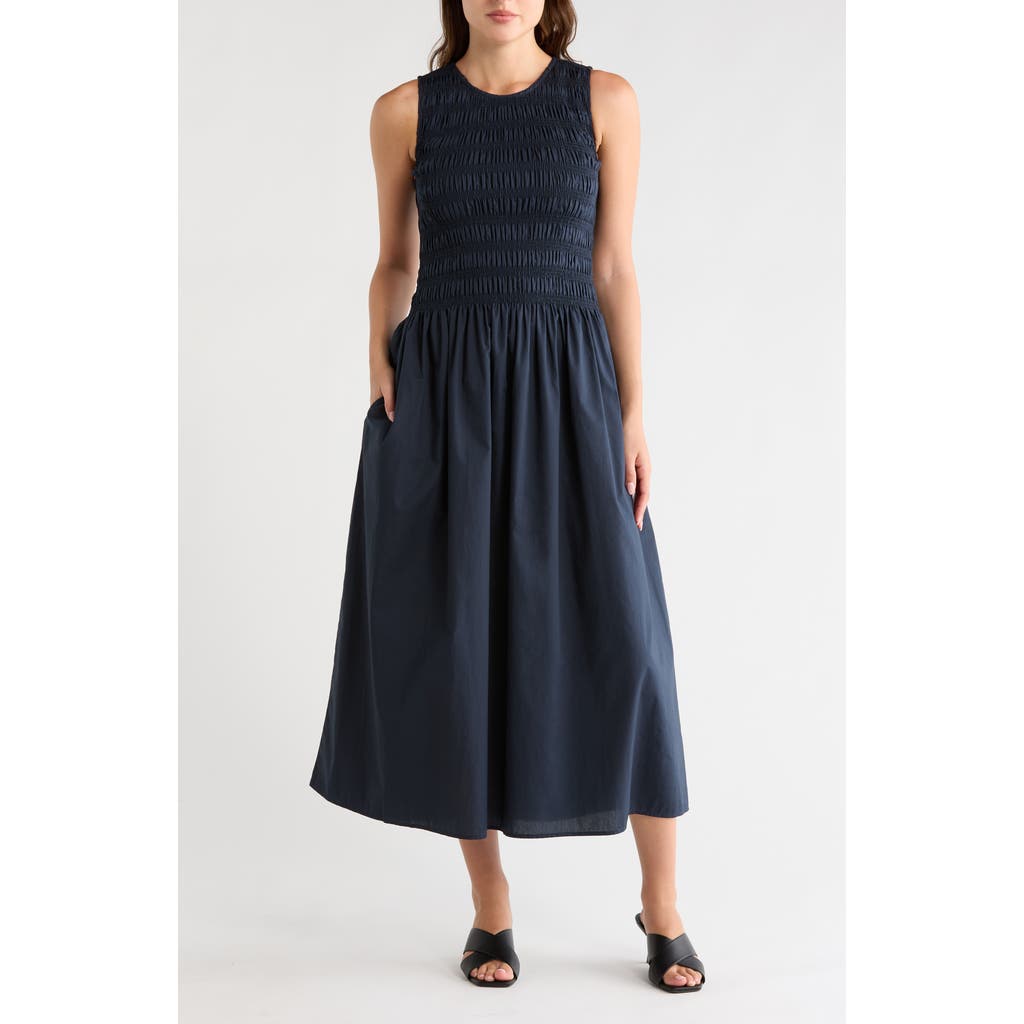 rag & bone Lane Sleeveless Smocked Cotton Maxi Dress in Navy at Nordstrom Rack, Size Medium