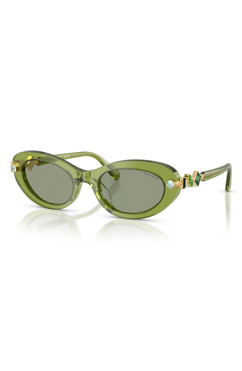 Swarovski 53mm Oval Sunglasses, Alternate, color, Transparent Green / Green