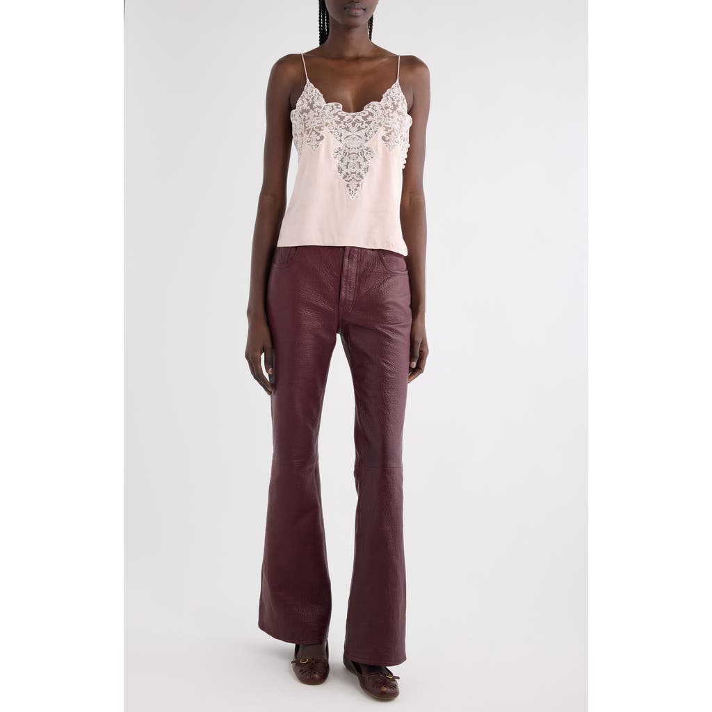 Chloé Washed Silk Satin & Lace Camisole In Green