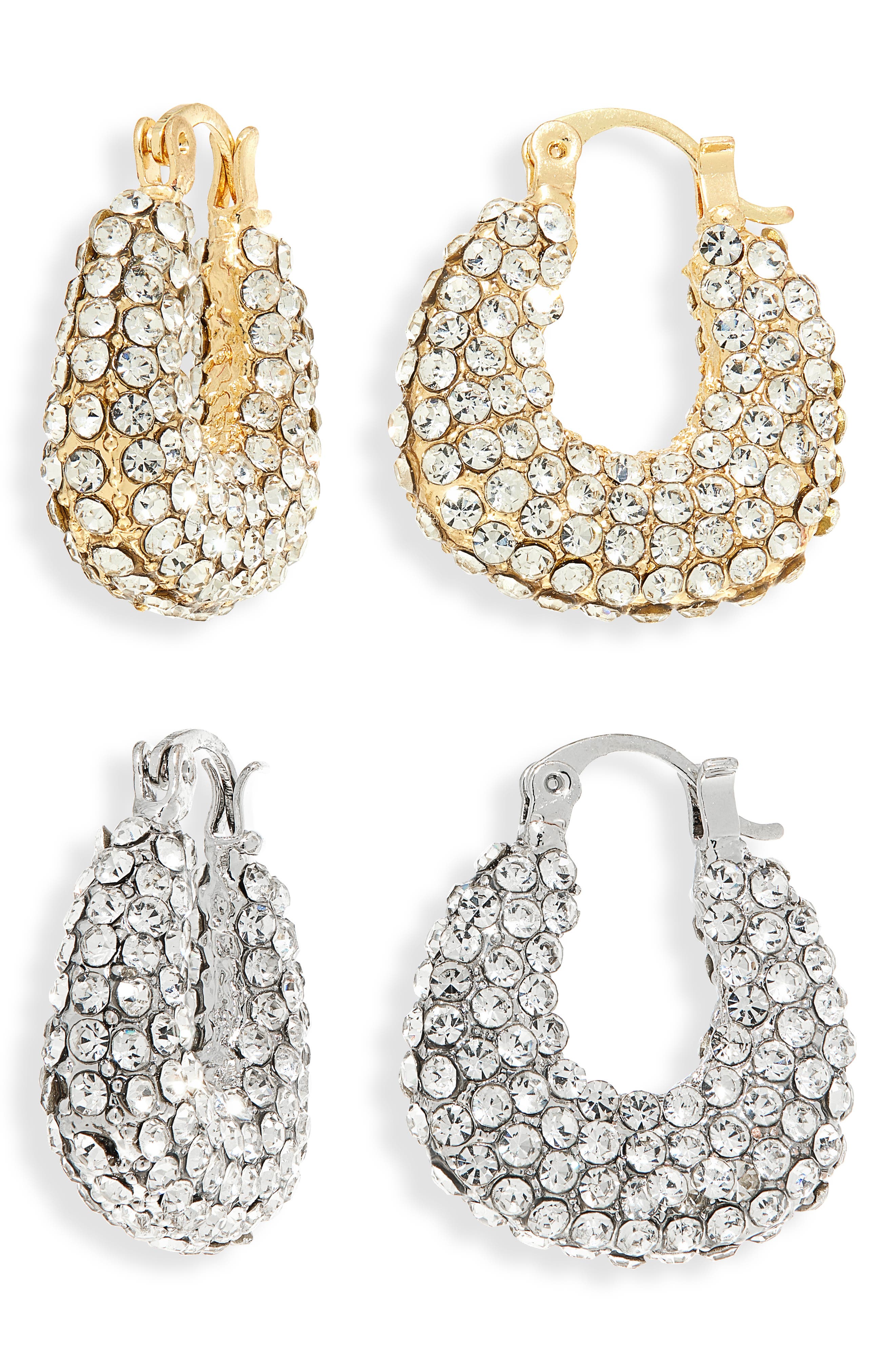 NATASHA Set of 2 Pavé Crystal Huggie Hoop Earrings