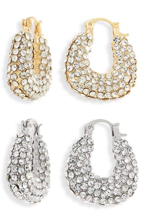 Set of 2 Pavé Crystal Huggie Hoop Earrings