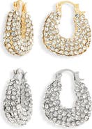 NATASHA Set of 2 Pavé Crystal Huggie Hoop Earrings
