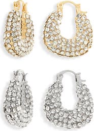 NATASHA Set of 2 Pavé Crystal Huggie Hoop Earrings