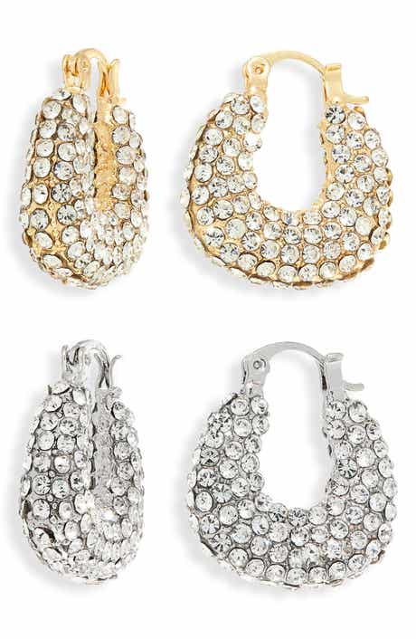 NATASHA Set of 2 Pavé Crystal Huggie Hoop Earrings