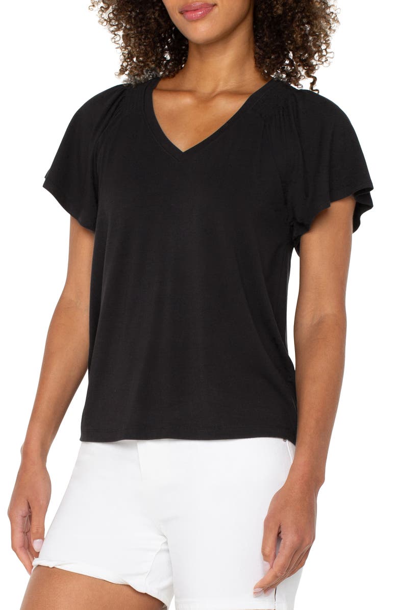 Liverpool Los Angeles V-Neck Flutter Sleeve Jersey Top, Alternate, color, Black