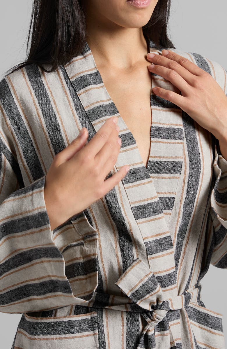 Parachute Stripe Linen Robe, Alternate, color, Natural With Soft Black
