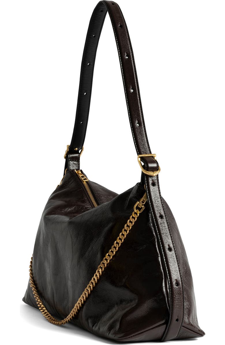 Zadig & Voltaire Jim Patent Leather Shoulder Bag, Alternate, color, Brownie