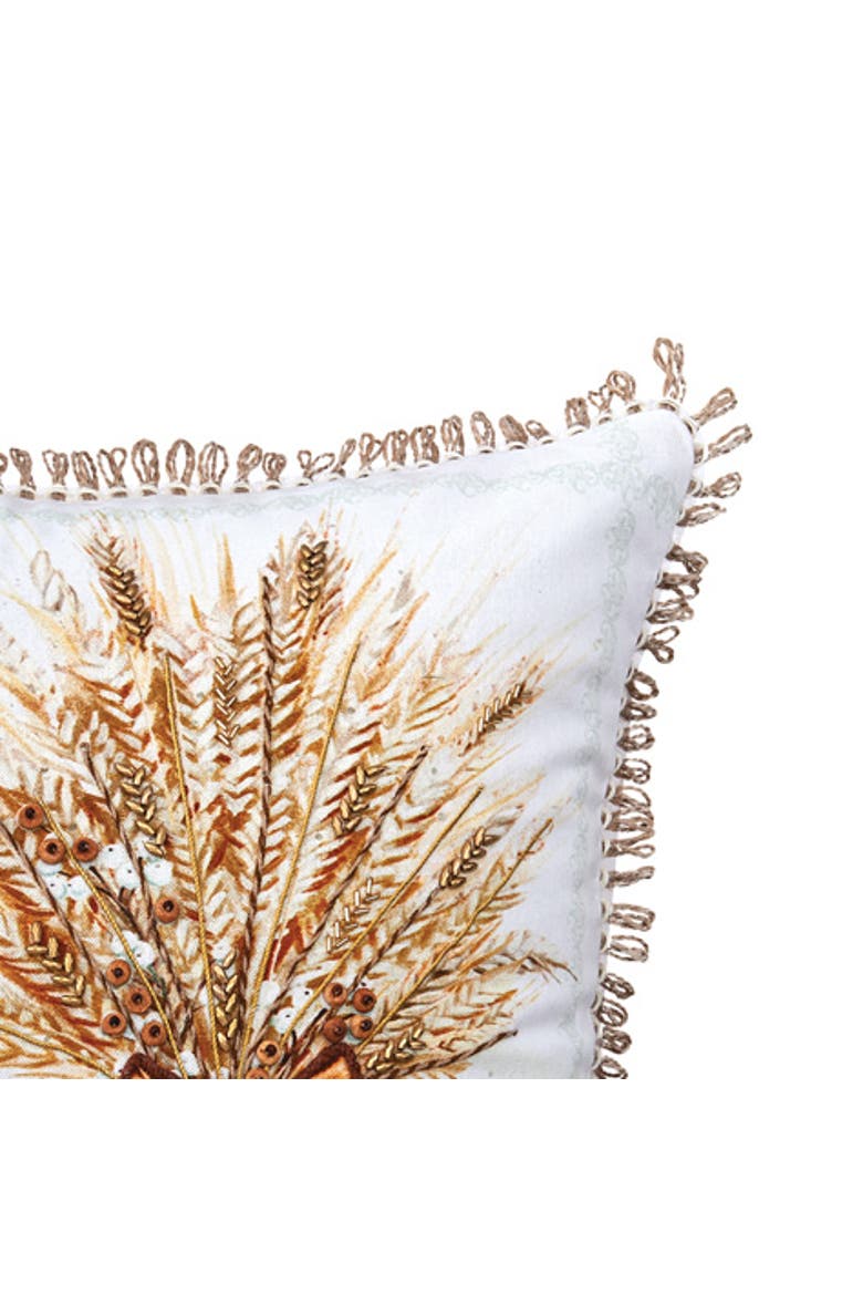 "Thankful" Wheat Bundle w/ Bow Cotton Blend Embroidered Accent Throw Pillow 18" x 18", Alternate, color, Brown