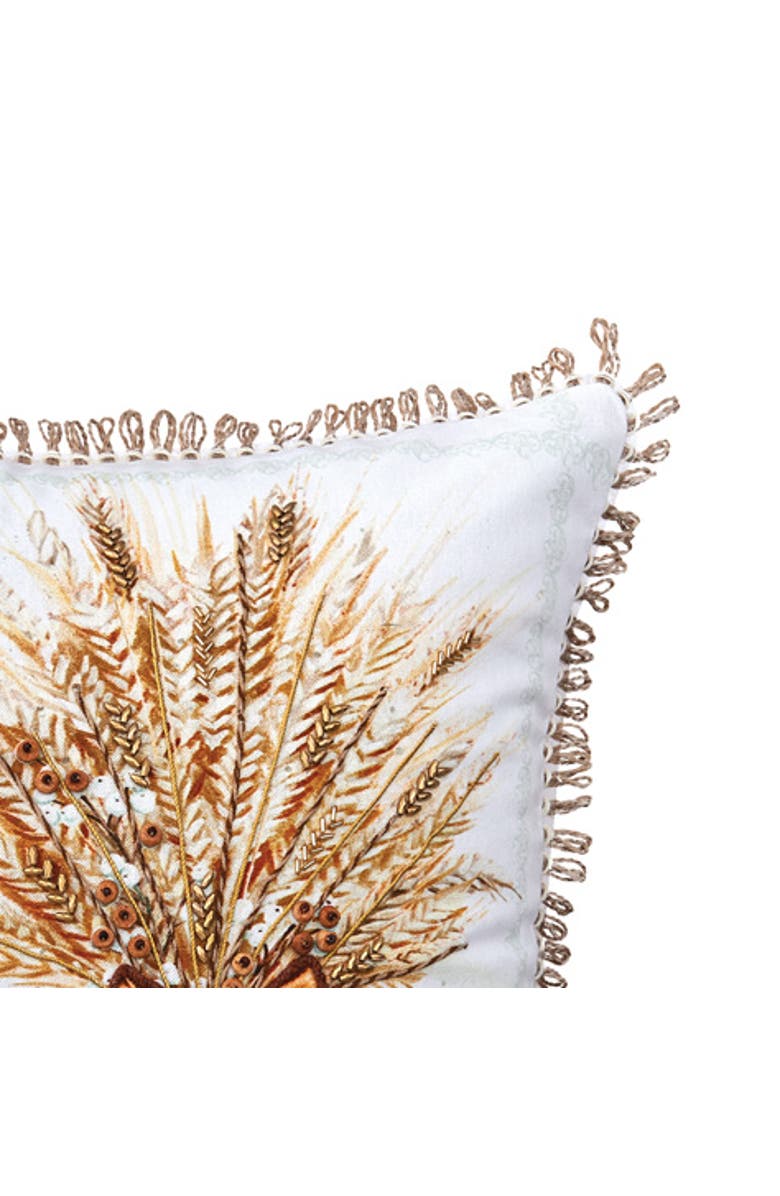 C&F Home "Thankful" Wheat Bundle w/ Bow Cotton Blend Embroidered Accent Throw Pillow 18" x 18", Alternate, color, Brown