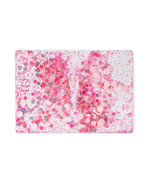 Work Party Confetti Multi-Use Desk Mat - 13x18 Inch Clear Vinyl Pink Confetti Desk Mat with Gold Foil Detail for Desks and Keyboards