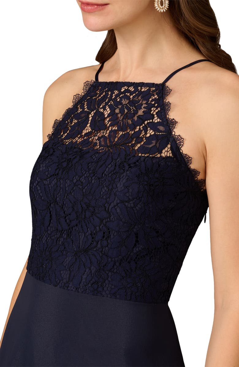 Aidan Mattox Lace Organza Tiered Gown, Alternate, color, Navy