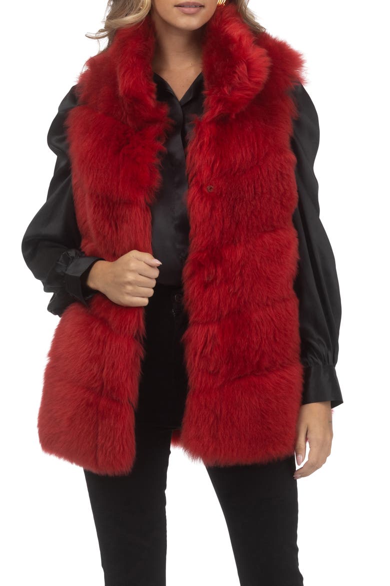 Genuine Shearling Vest, Reversible, Alternate, color, RED/RED