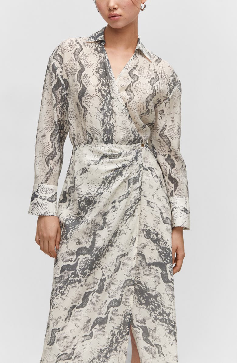 MANGO Snakeskin Print Long Sleeve Wrap Shirtdress, Alternate, color, 